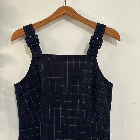 Club Monaco Self Buckle Women’s Check Crop Jumpsuit Navy Size 10 Retail $289 - Picture 4 of 9